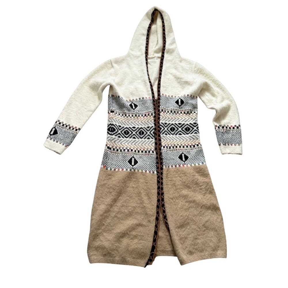 Label Of Love Women's Long Duster Cardigan Sz M Hooded Open Front Southwestern